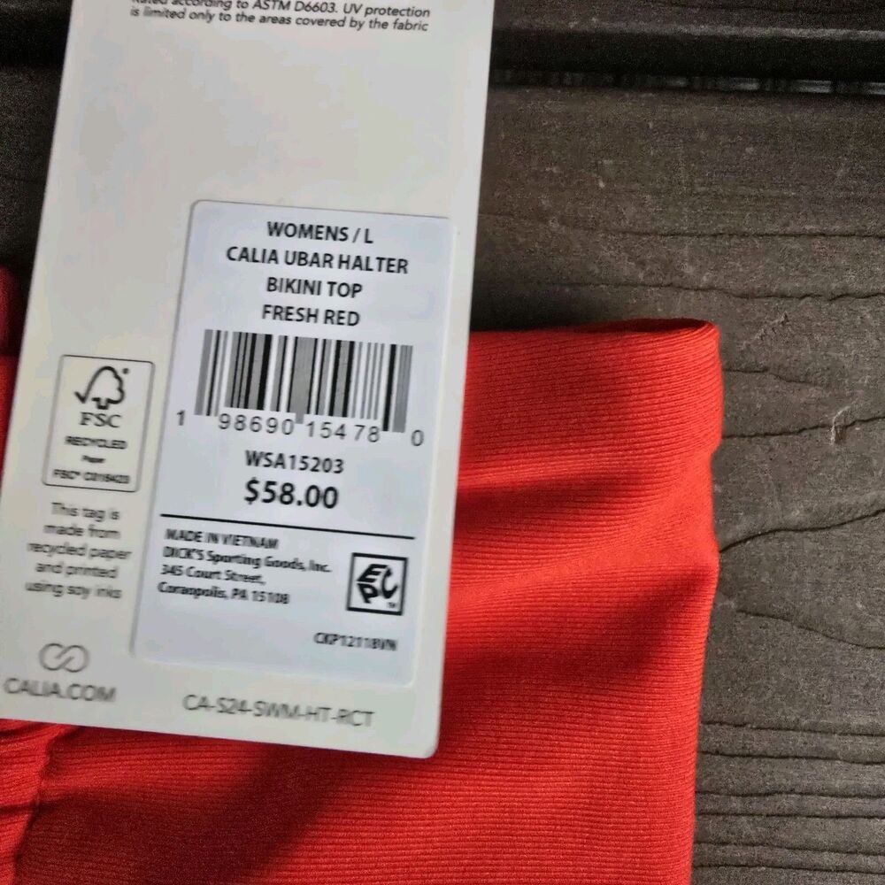 CALIA Women's Fresh Red U-bar Halter Top & Adjustable Tie Front Bikini Sz L New - Picture 4 of 4